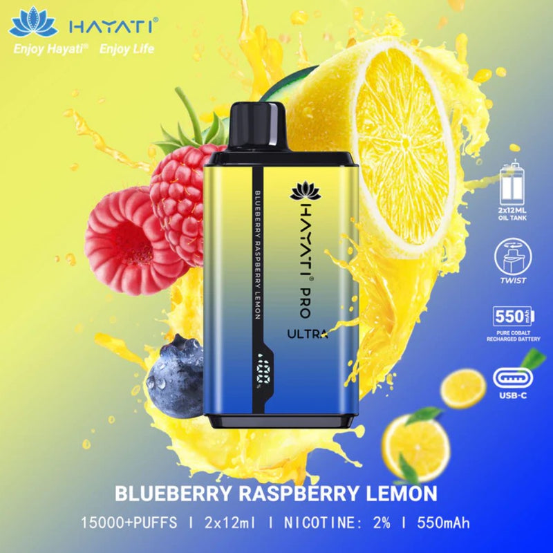 Hayati Pro Ultra 15000 Puffs | Blueberry Raspberry Lemon 