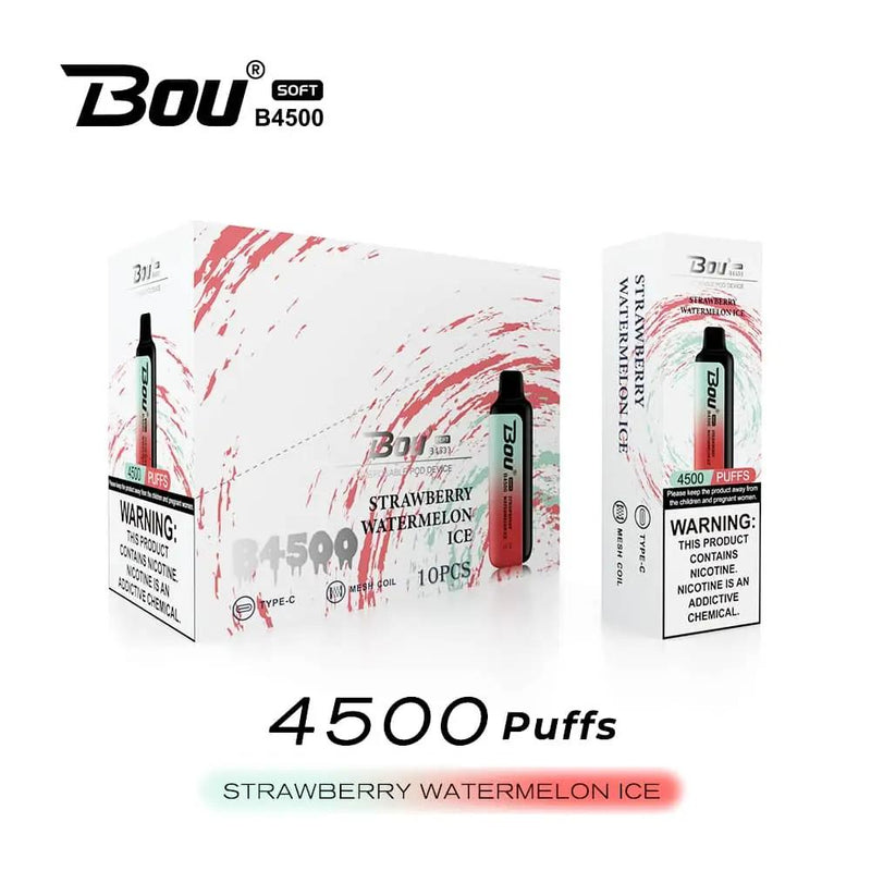 Bou Soft B4500 Disposable Vape Strawberry Watermelon Ice 4500 Puffs Box Of 10